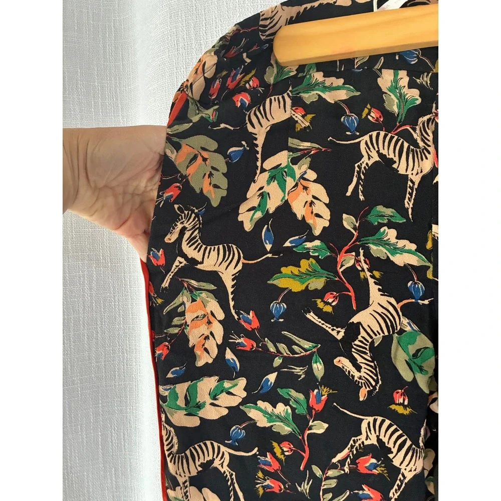 Zara Trafaluc Zebra Tropical Print Tapered Pants‎ Orange Piping Black Small